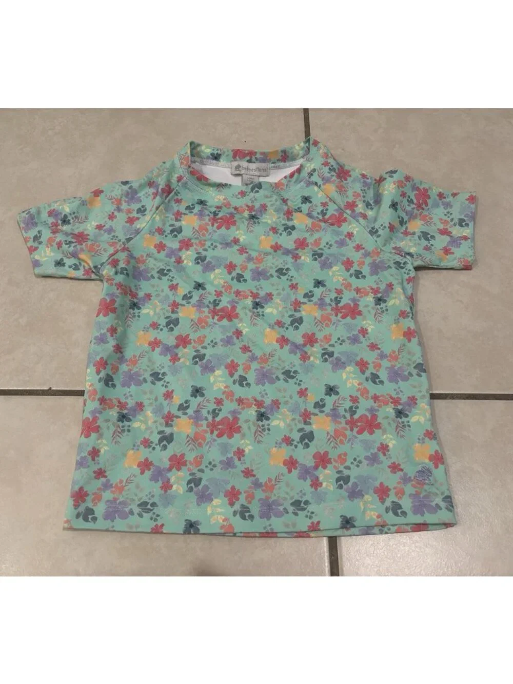 Babycottons Floral Mint Green Short Sleeve Rashguard Top UV Prote Girl's Size 6